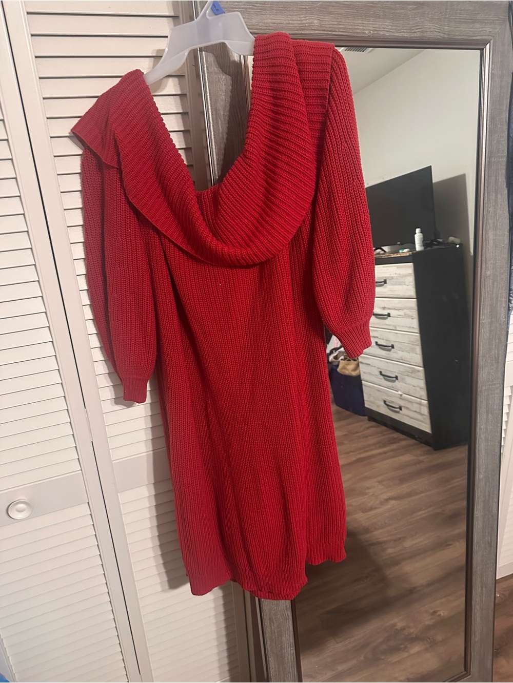 Forever 21 Red Knit Off-Shoulder Sweater Dress